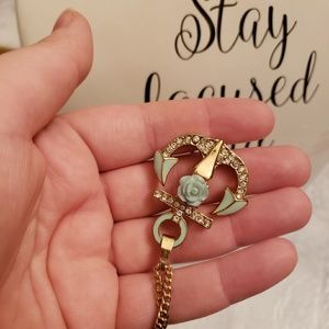 Anchor Flower Rhinestone Necklace Teal Aqua